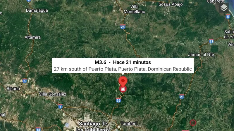 Moderado temblor de magnitud 3.6 sacude parte del Cibao Central