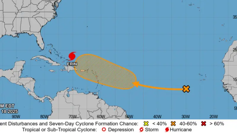 Pronóstico: huracán Erin se aleja, pero deja aguaceros y vientos en República Dominicana