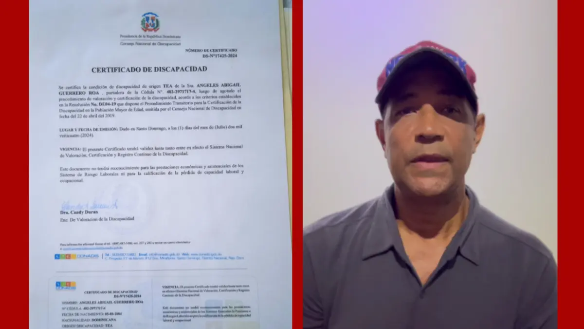 Daniel Guerrero + certificado de discapacidad, emitido por el Consejo Nacional de Discapacidad.