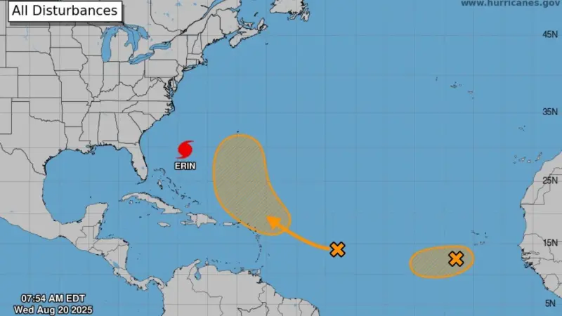 Huracán Erin y dos ondas tropicales bajo observación en el Atlántico