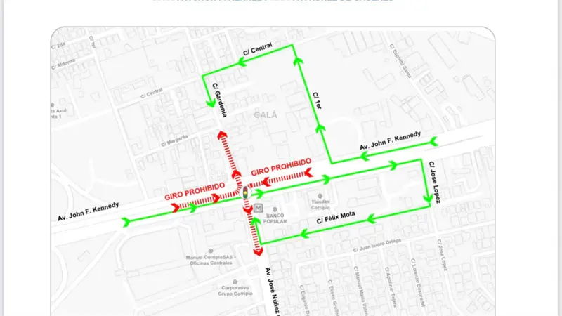 Restringen giros a la izquierda en Núñez de Cáceres con Kennedy desde este domingo