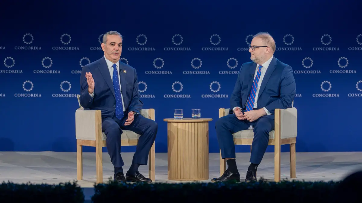 Presidente Luis Abinader en la Cumbre Concordia 2025, en un diálogo titulado "A Conversation with H.E. Luis Abinader, President of the Dominican Republic".