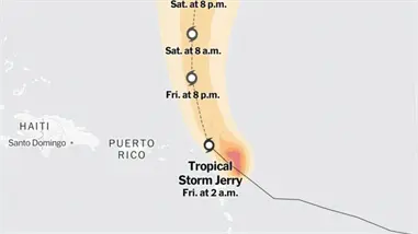 Oleaje de la tormenta Jerry afecta Puerto Rico mientras se aleja de las Islas Sotavento