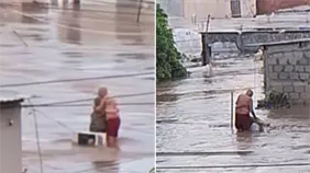 Ancianos se aferran a un abrazo durante las mortales inundaciones en México