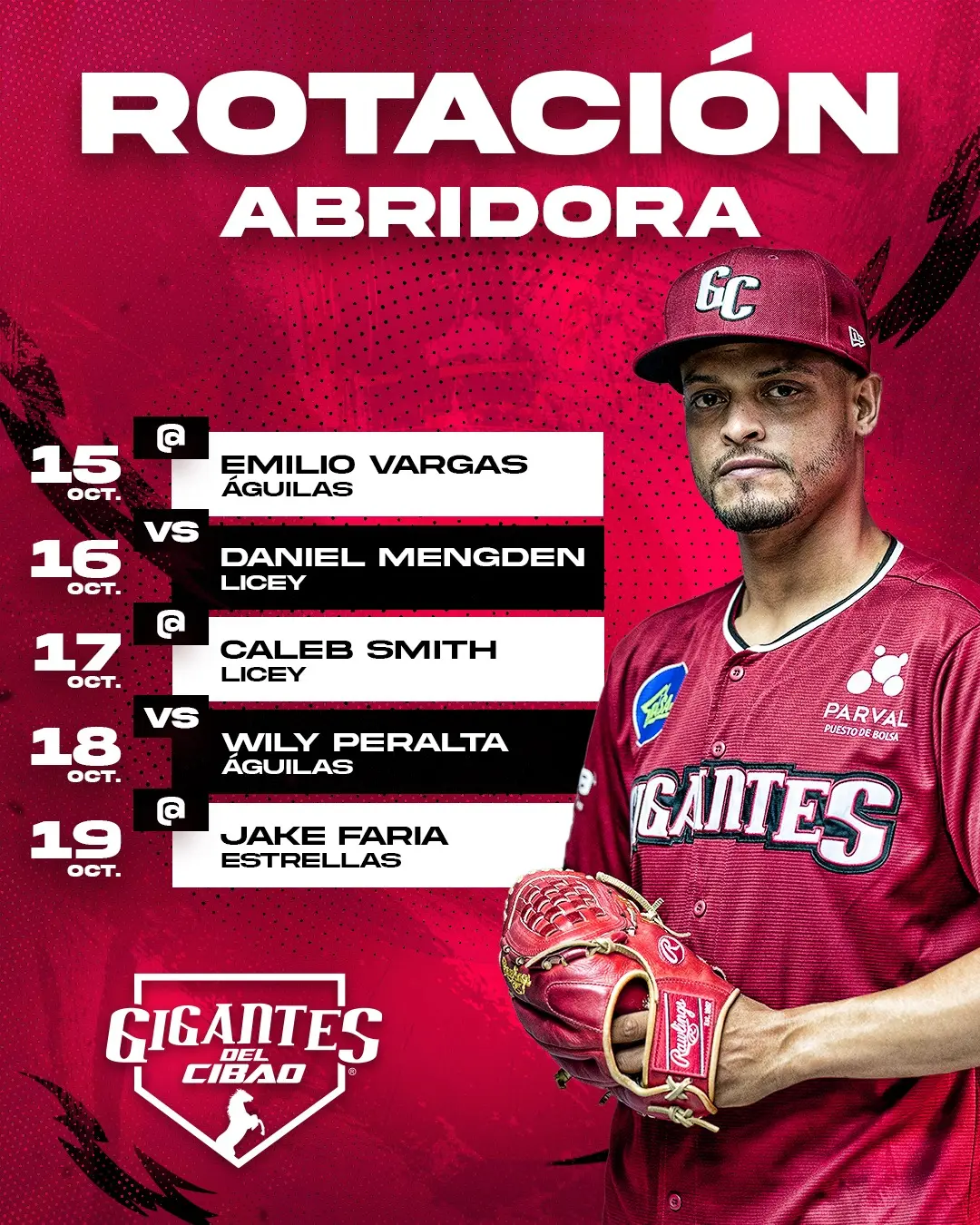 Gigantes del Cibao anuncian su rotación de abridores para la temporada