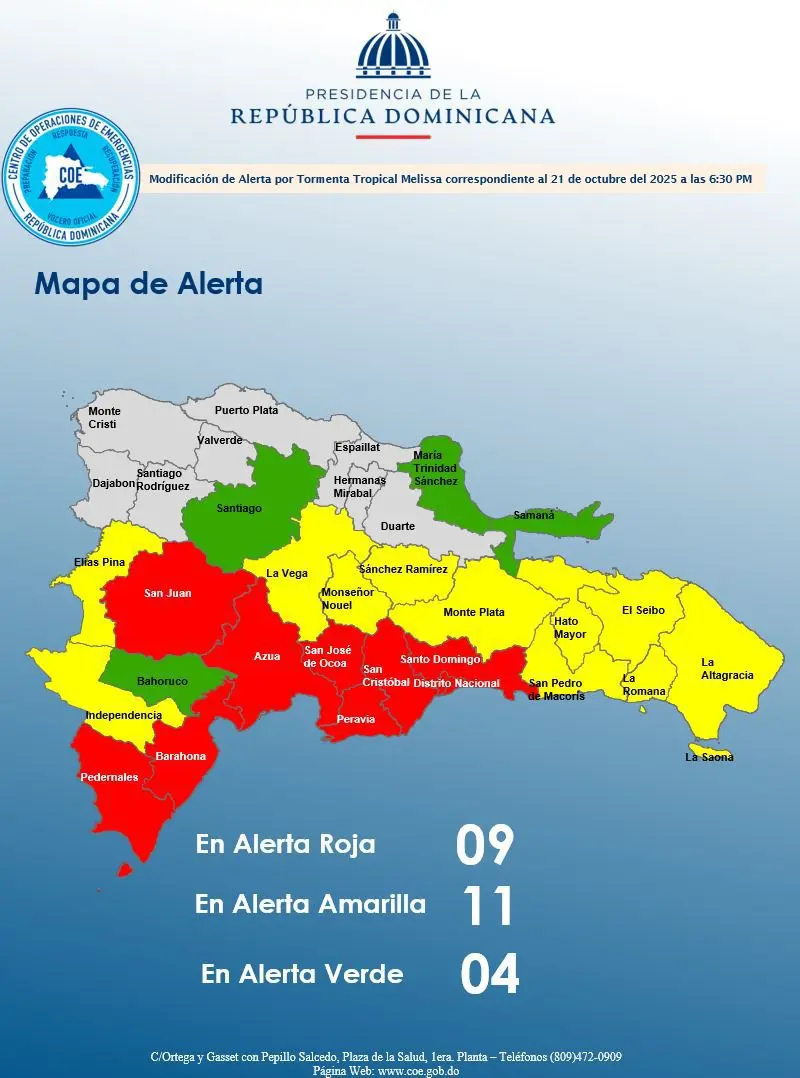 Siete provincias en alerta roja por tormenta tropical Melissa