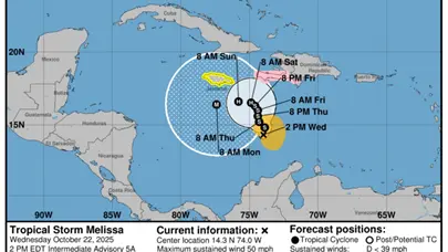 Tormenta Tropical Melissa se desorganiza pero amenaza al Caribe Central