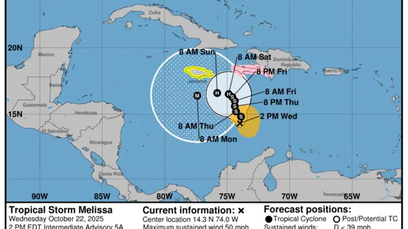 Tormenta Tropical Melissa se desorganiza pero amenaza al Caribe Central