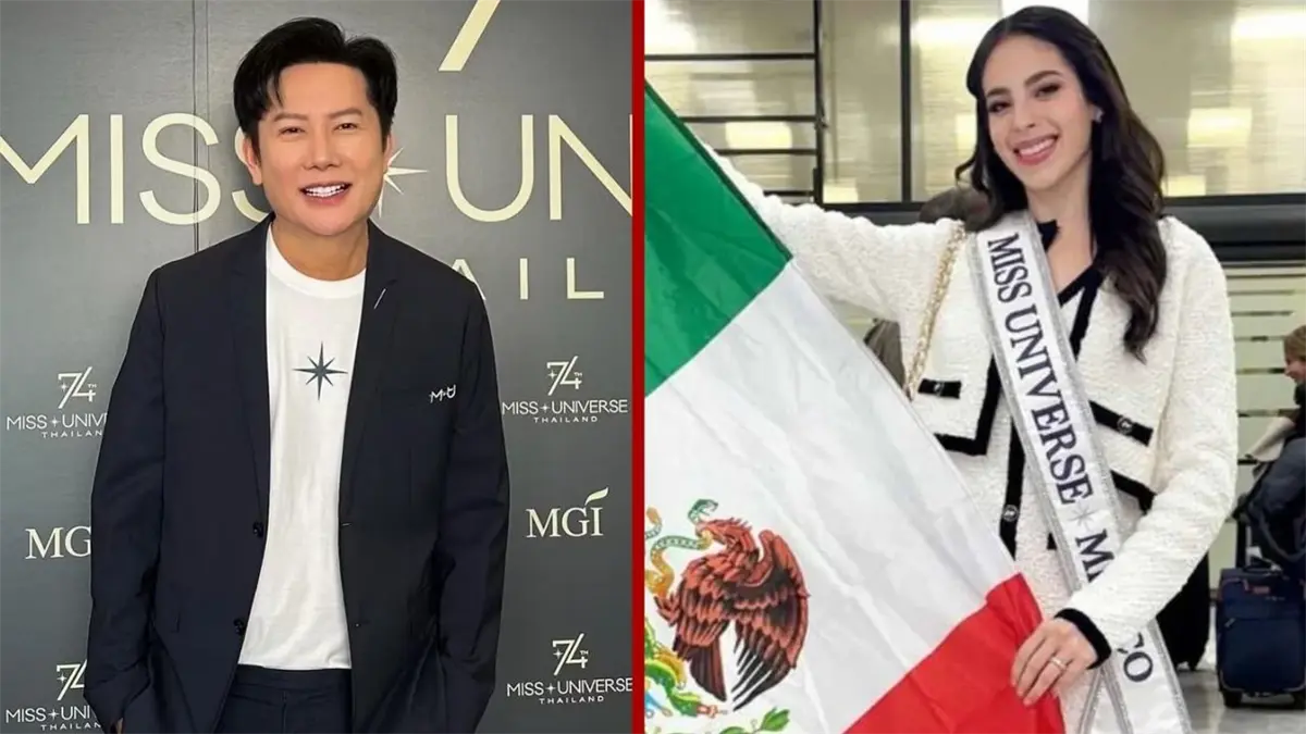 El director del concurso en Tailandia, Nawat Itsaragrisil, y Fátima Bosh, la representante mexicana .