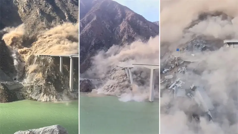 Derrumbe parcial del puente Hongqi en Maerkang