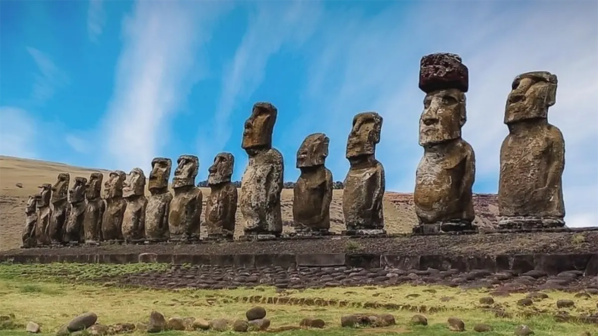 Las cabeza de Moái en la Isla de Pascua