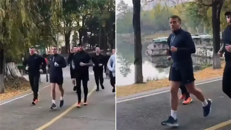 Macron es captado corriendo con sus escoltas durante visita oficial en China