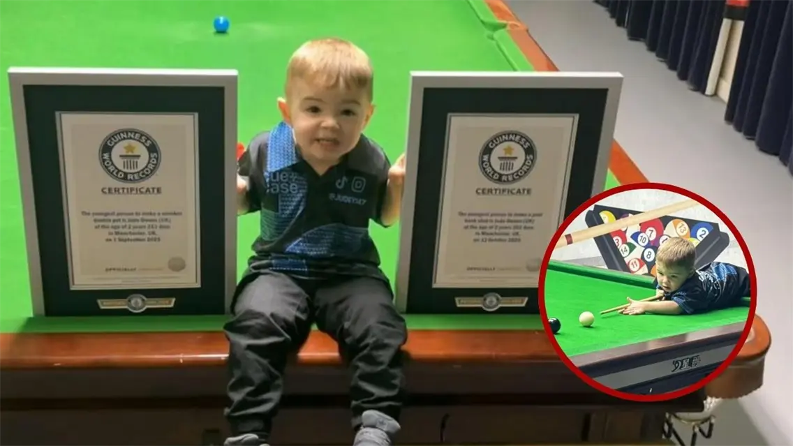 Un ni&ntilde;o de dos a&ntilde;os bate dos r&eacute;cord Guiness de billar