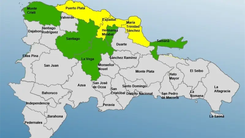 COE mantiene tres provincias en alerta amarilla y cinco en verde por sistema frontal