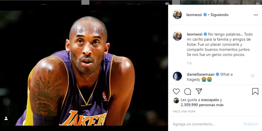 Messi acerca de Kobe Bryant: Se nos fue un genio como pocos