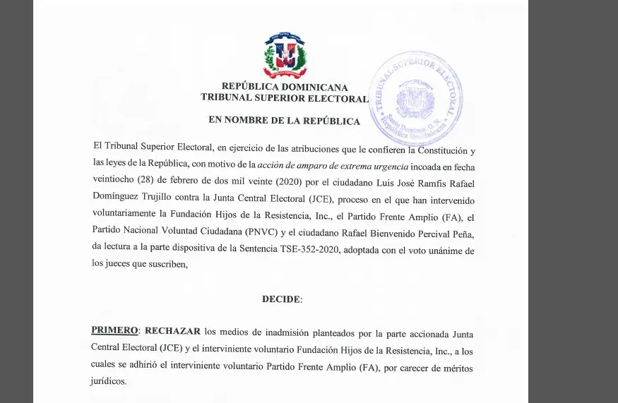 TSE Rechaza candidatura presidencial de Ramfis Domínguez Trujillo