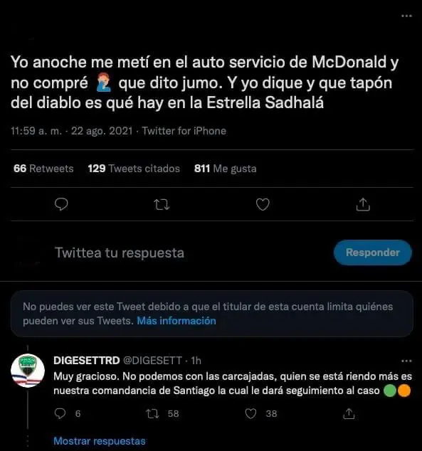 Digesett le responde a usuario que acepta es que tenía “un jumo” mientras conducía