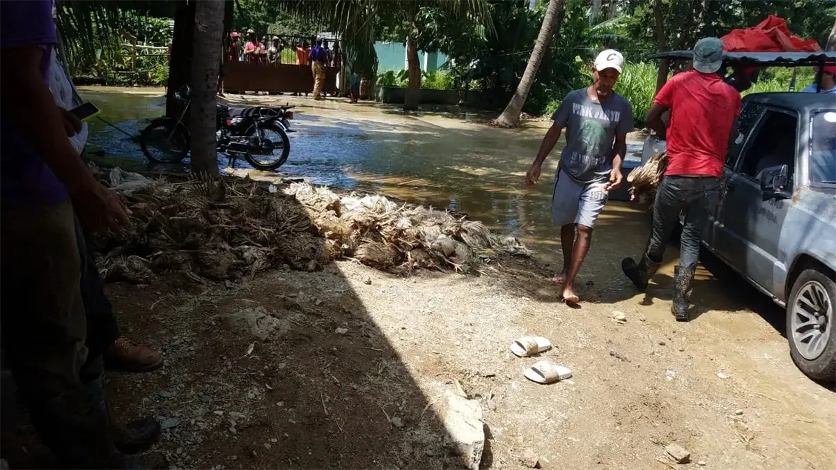 Ciudadanos cargan con pollos de granja inundada por colapso canal de riego