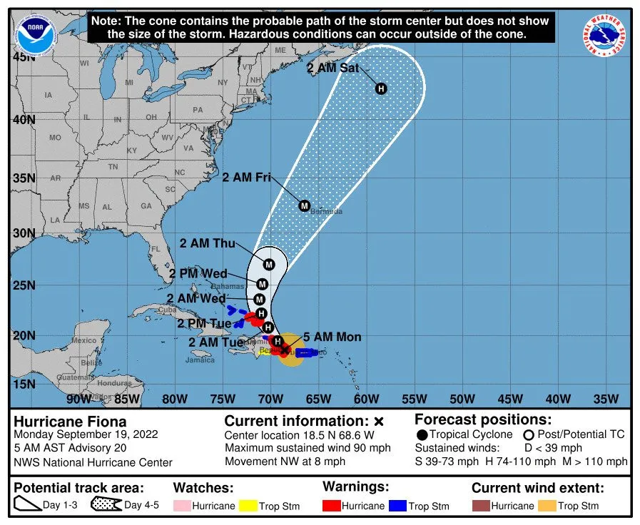 Huracán Fiona se desplaza con vientos máximos sostenidos entre 90 mph a 150 km/h