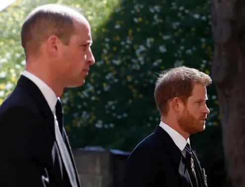 Los príncipes Guillermo y Enrique caminan juntos en el cortejo de Isabel II