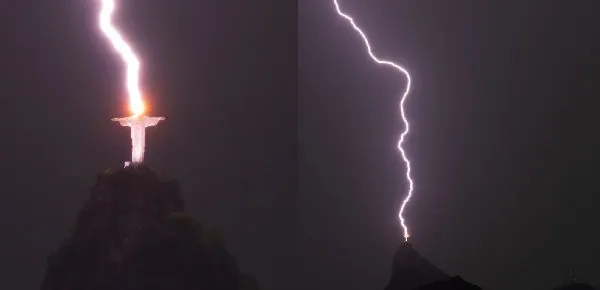 Espectacular foto en Brasil: el momento exacto en que un rayo impacta en la cabeza del Cristo Redentor