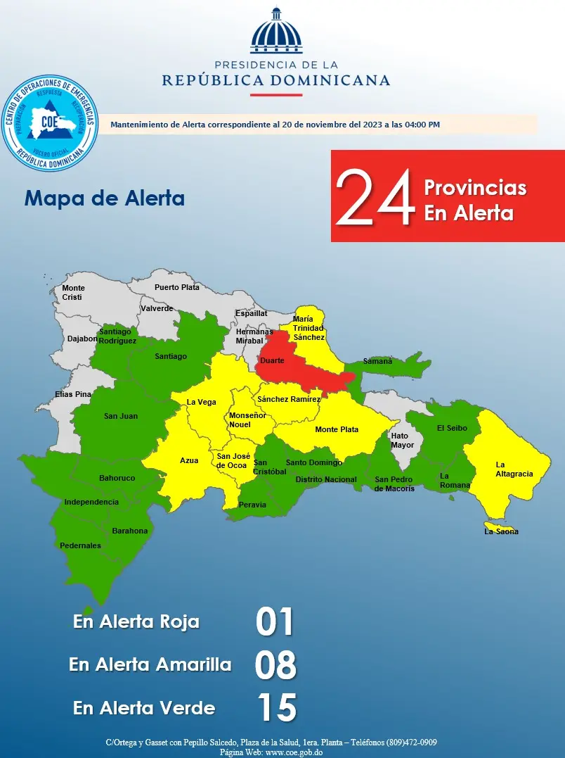24 provincias bajo alerta por fuertes aguaceros