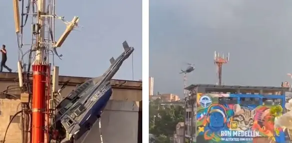 Un herido en caída de un helicóptero sobre edificio en Medellín