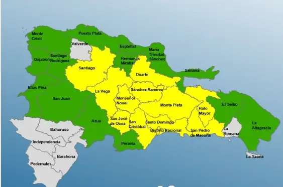 COE aumenta 12 las provincias en alerta amarilla y 14 en verde
