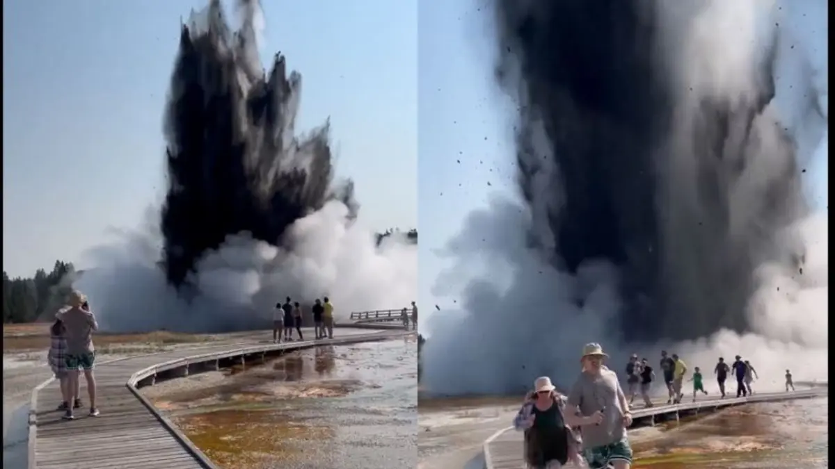 Captado en video erupción en el Parque Nacional de Yellowstone, EEUU