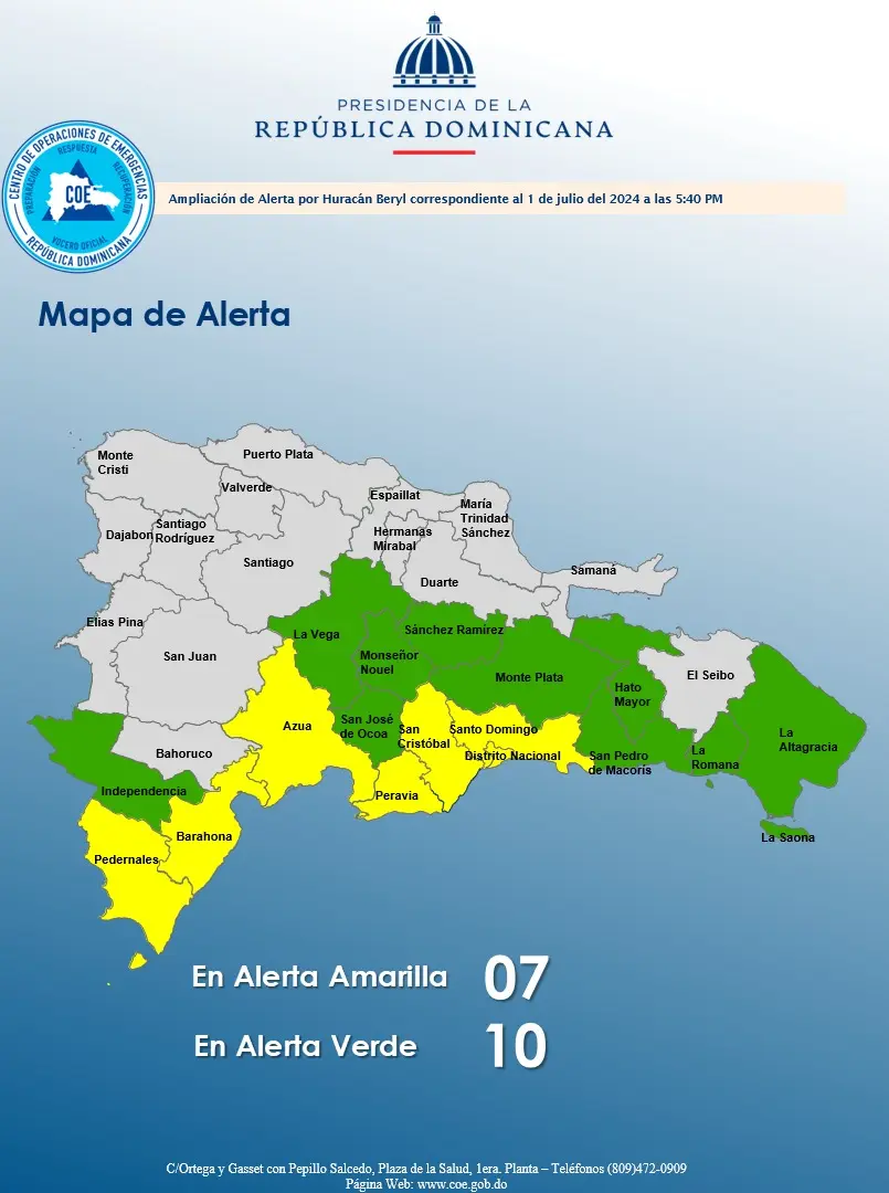Suben a 17 las provincias bajo alerta por huracán Beryl
