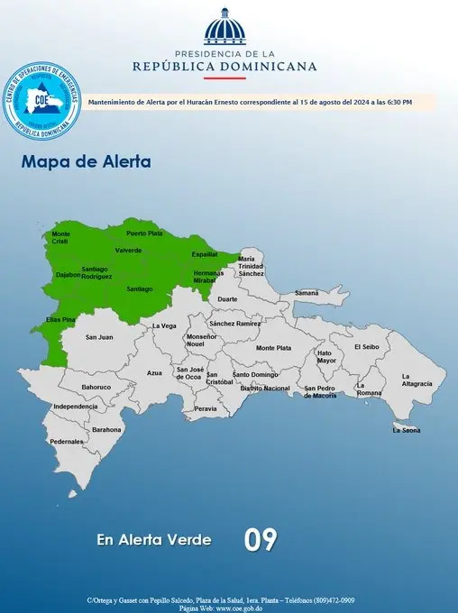 Disminuyen a 9 las provincias en alerta verde por vaguada