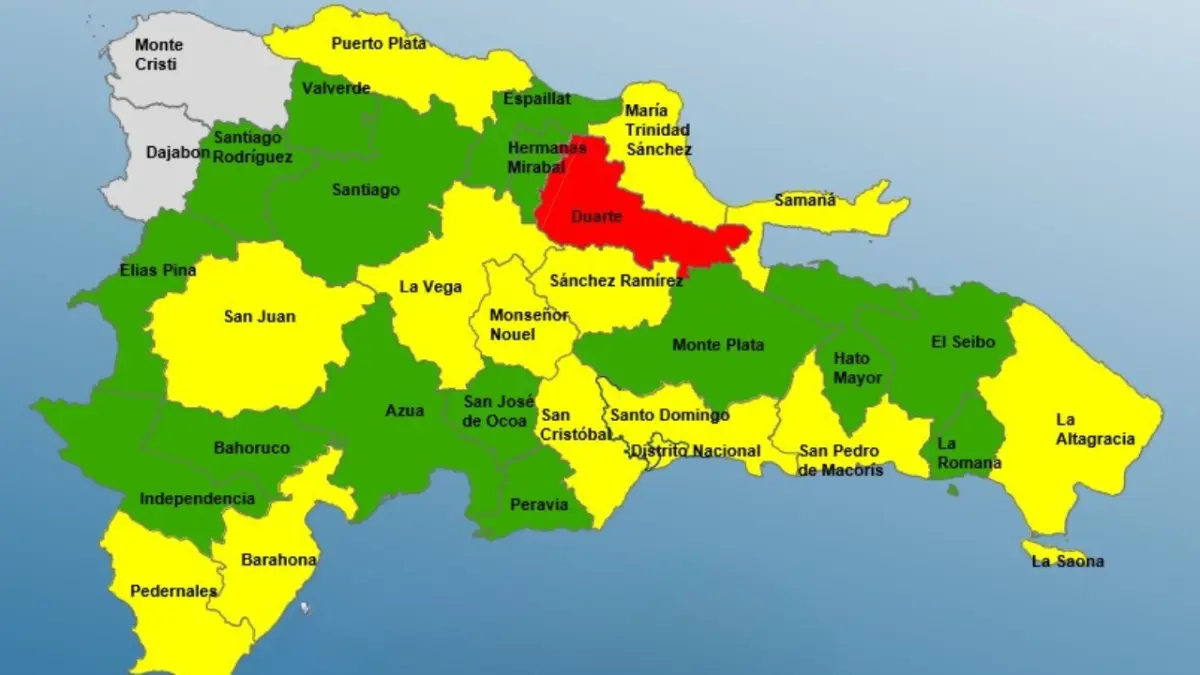 Colocan 14 provincias en alerta amarilla, 15 en verde y una en roja por vaguada y onda tropical