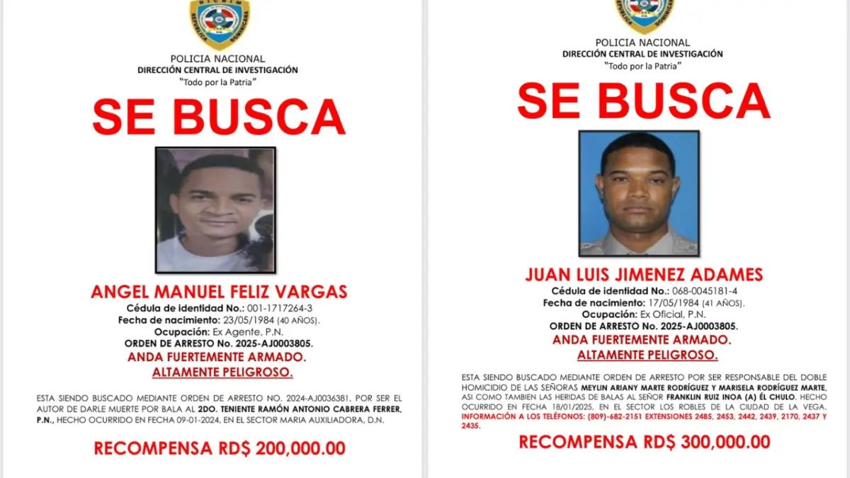 PN ofrece recompensas de RD$300 mil y RD$200 mil por información que permita capturar dos ex miembros prófugos
