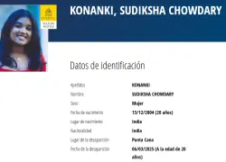 Interpol emite alerta amarilla por desaparición de Sudiksha Konanki