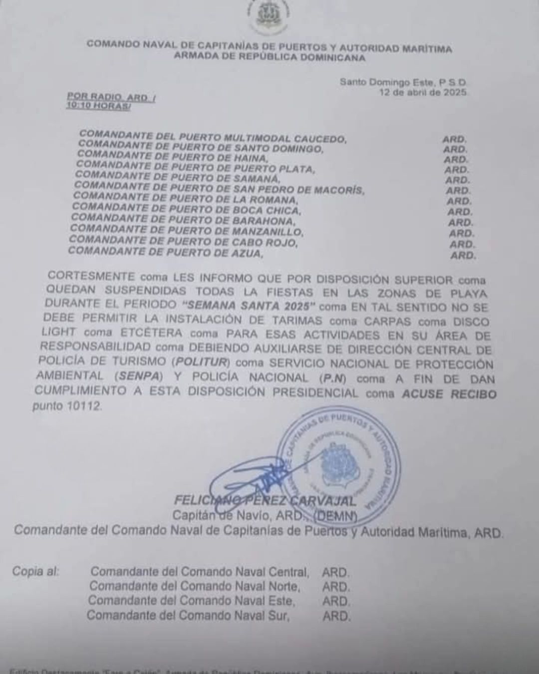 Comunicado oficial sobre restricciones en playas Semana Santa.