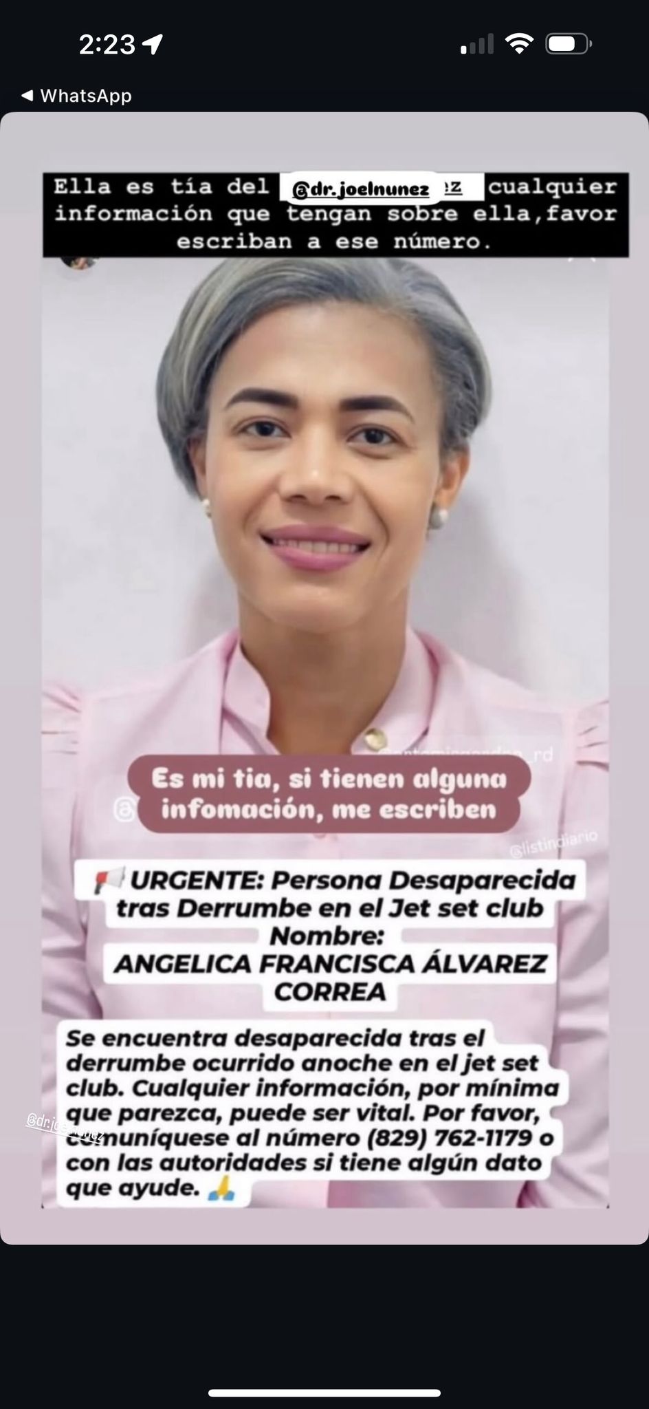 Mujer desaparecida tras derrumbe en club nocturno.