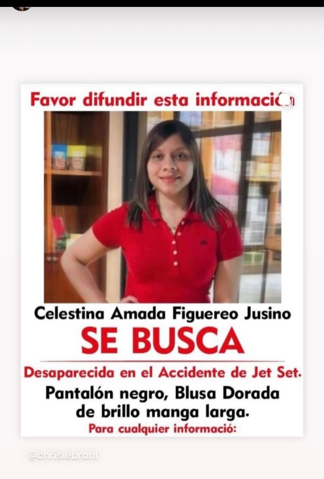 Cartel de persona desaparecida, busca información.