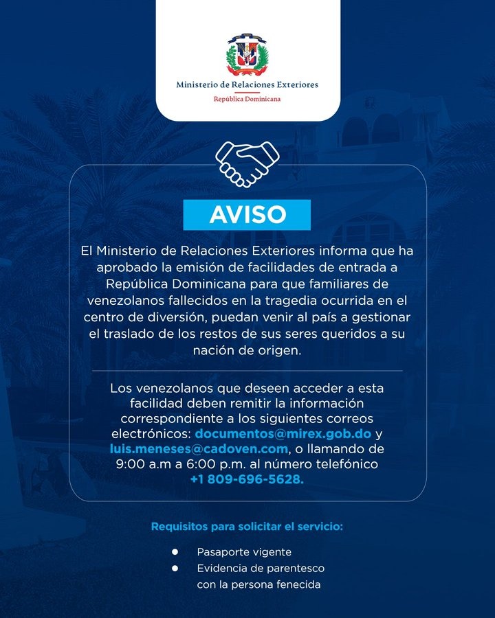 Aviso del Ministerio de Relaciones Exteriores República Dominicana.