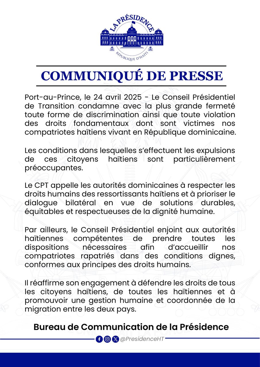 Comunicado del Consejo Presidencial sobre expulsiones haitianas.