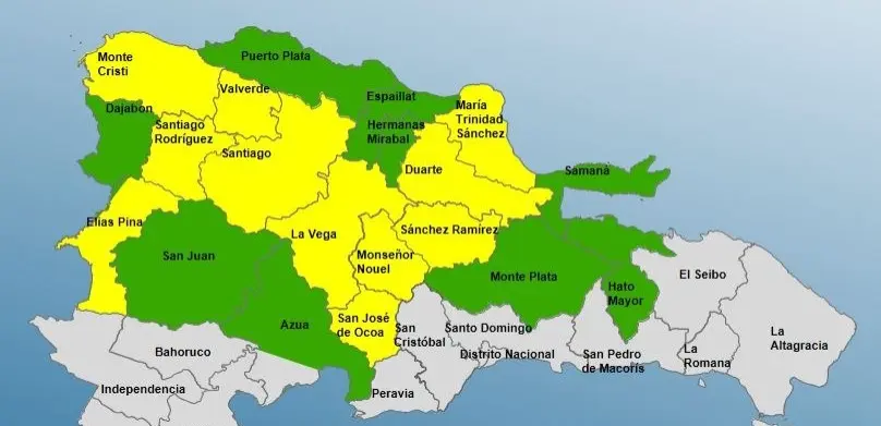 COE declara alerta amarilla 11 provincias por vaguada y precipitaciones