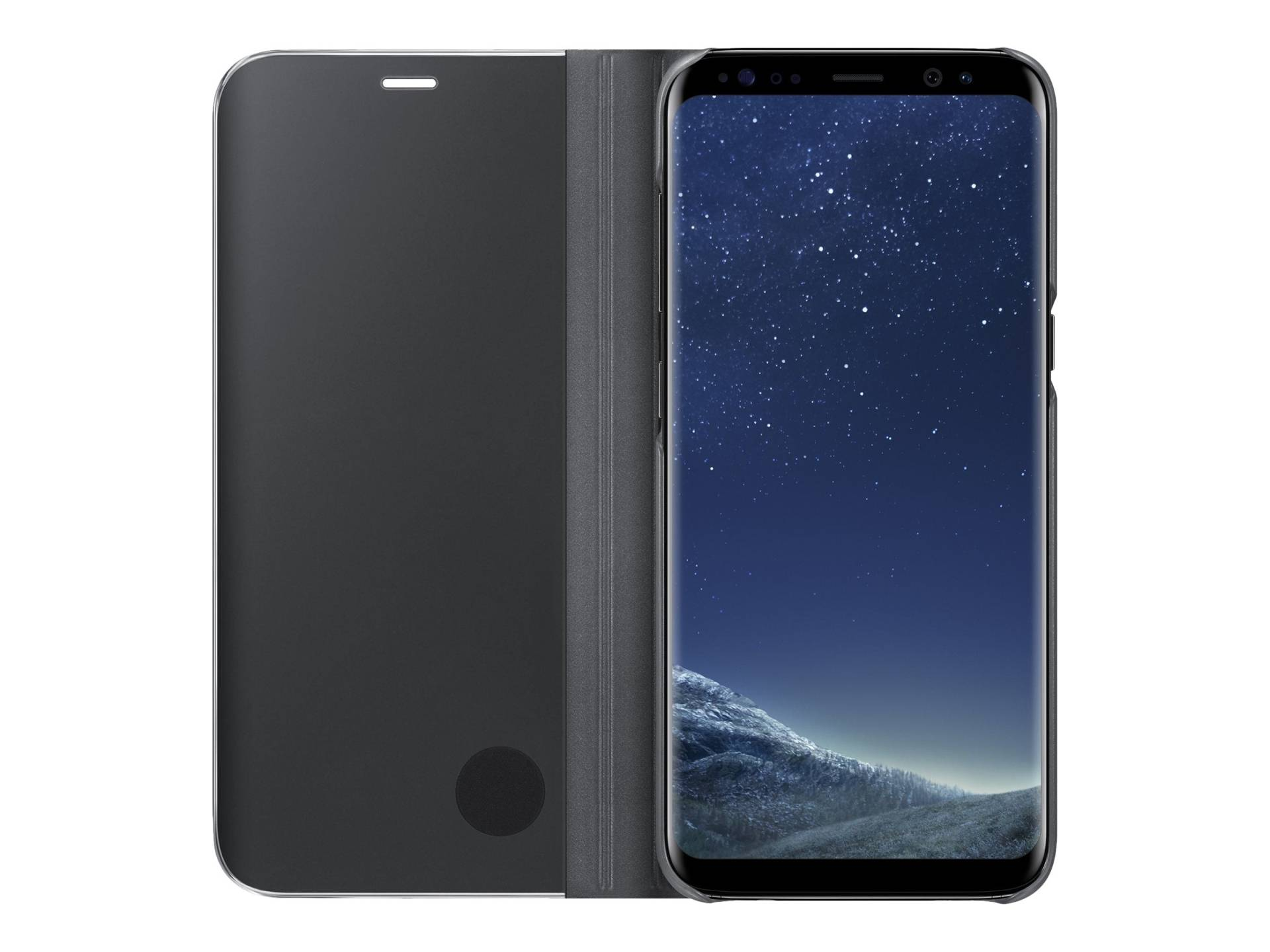 Smartphone con funda, pantalla de noche estrellada