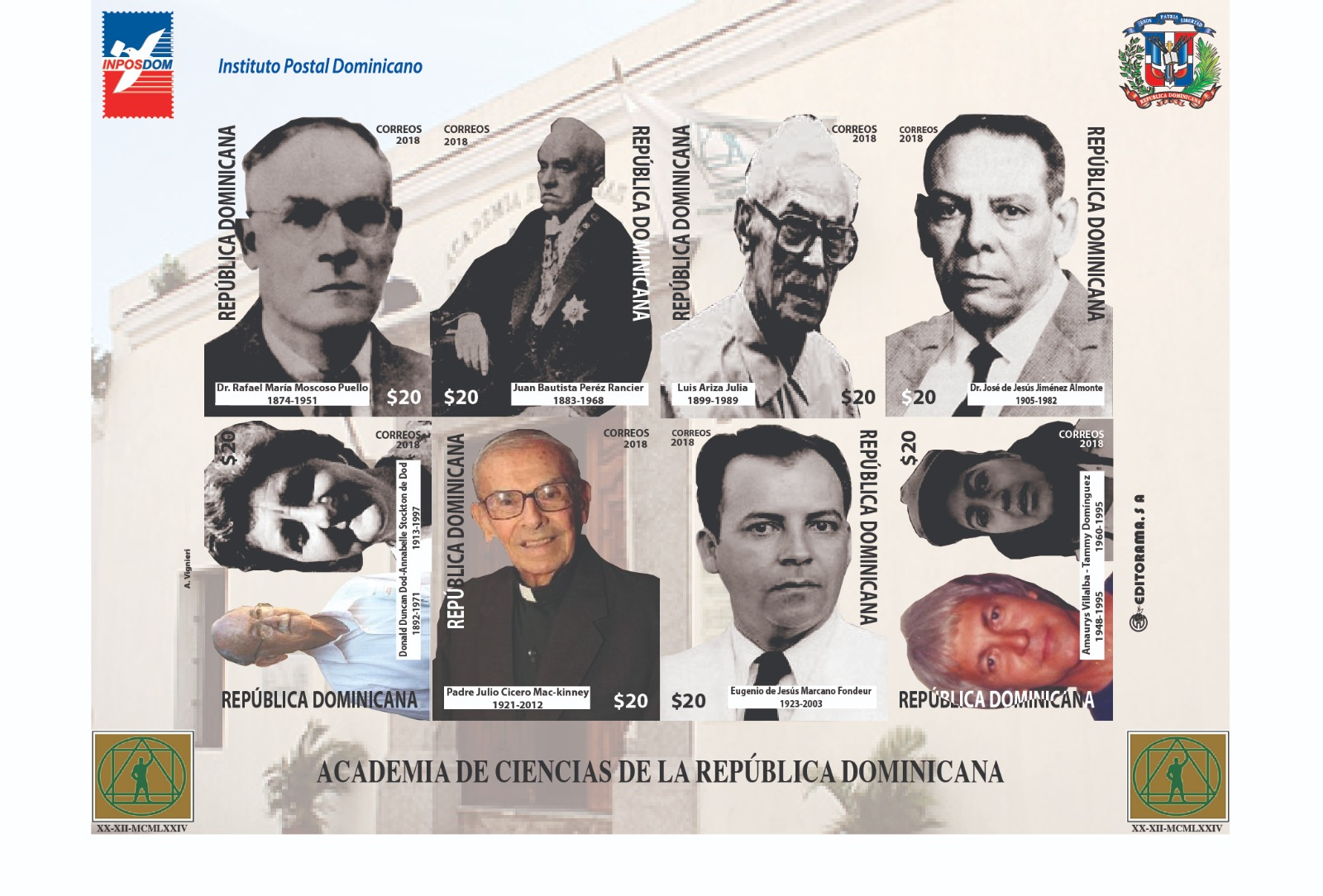 Sellos con retratos de científicos dominicanos.