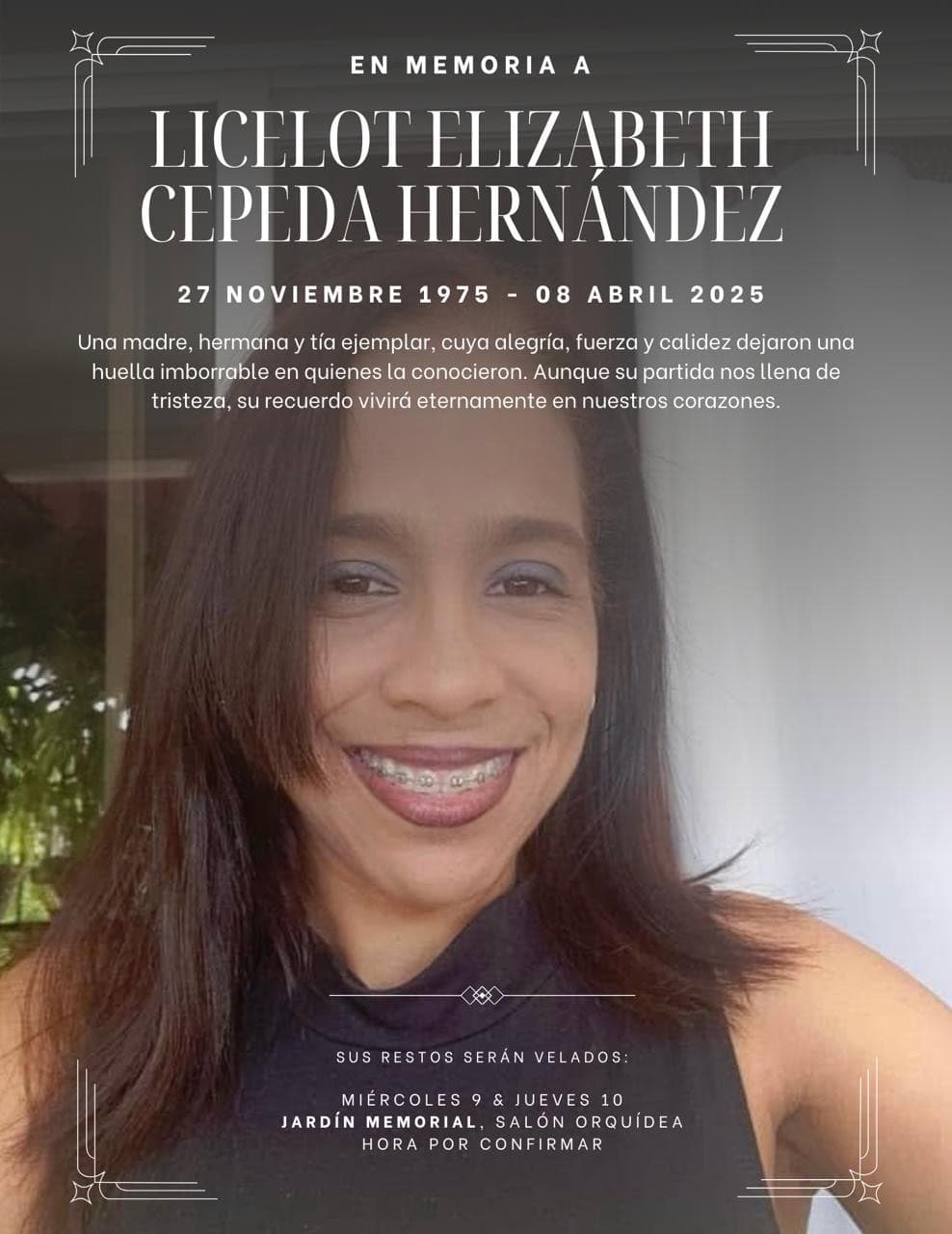 Esquela en memoria de Licelot Elizabeth Cepeda.