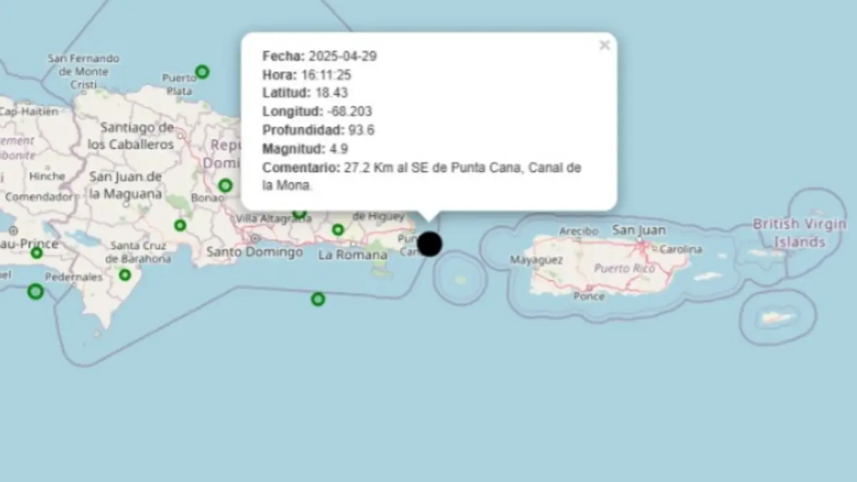 Reportan temblor de tierra de 4.9 al este de República Dominicana