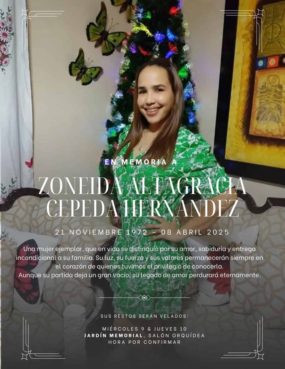 Homenaje póstumo a mujer conmemorando su vida.