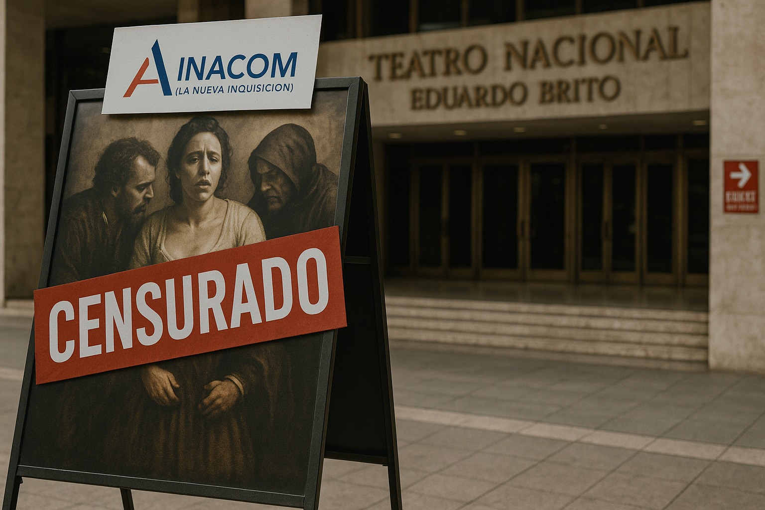 Cartel censurado frente al teatro nacional.
