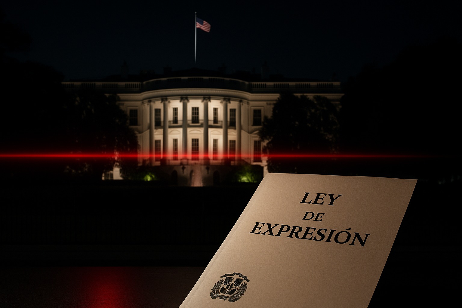 Documento sobre la libertad frente a edificio iluminado.