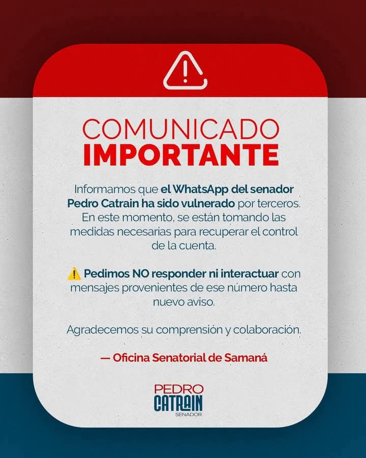 Comunicado: cuenta de WhatsApp vulnerada, no responder.