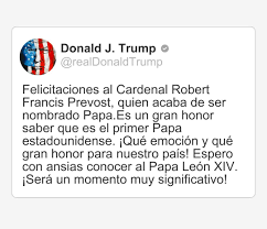 Tweet de felicitación por nombramiento de Papa.
