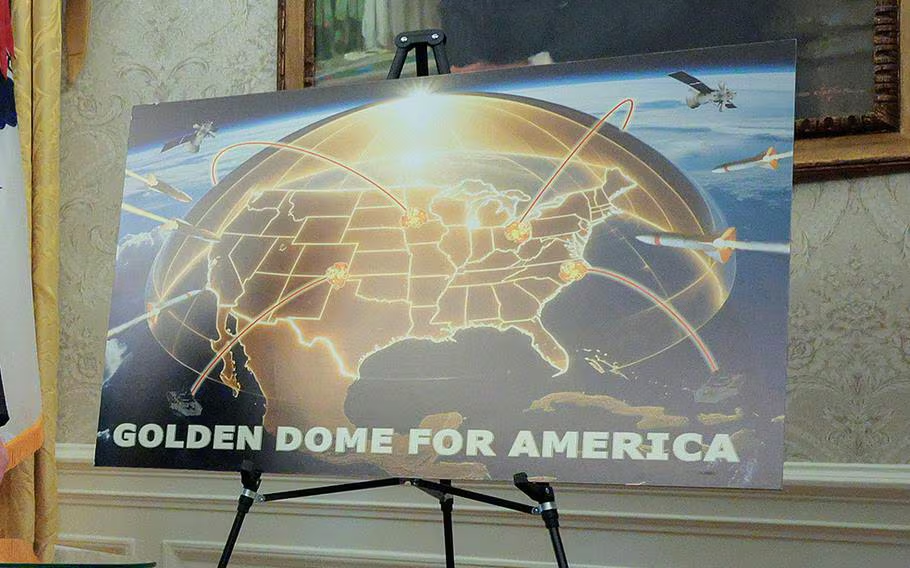 Mapa de EE.UU. con protección de cúpula dorada.